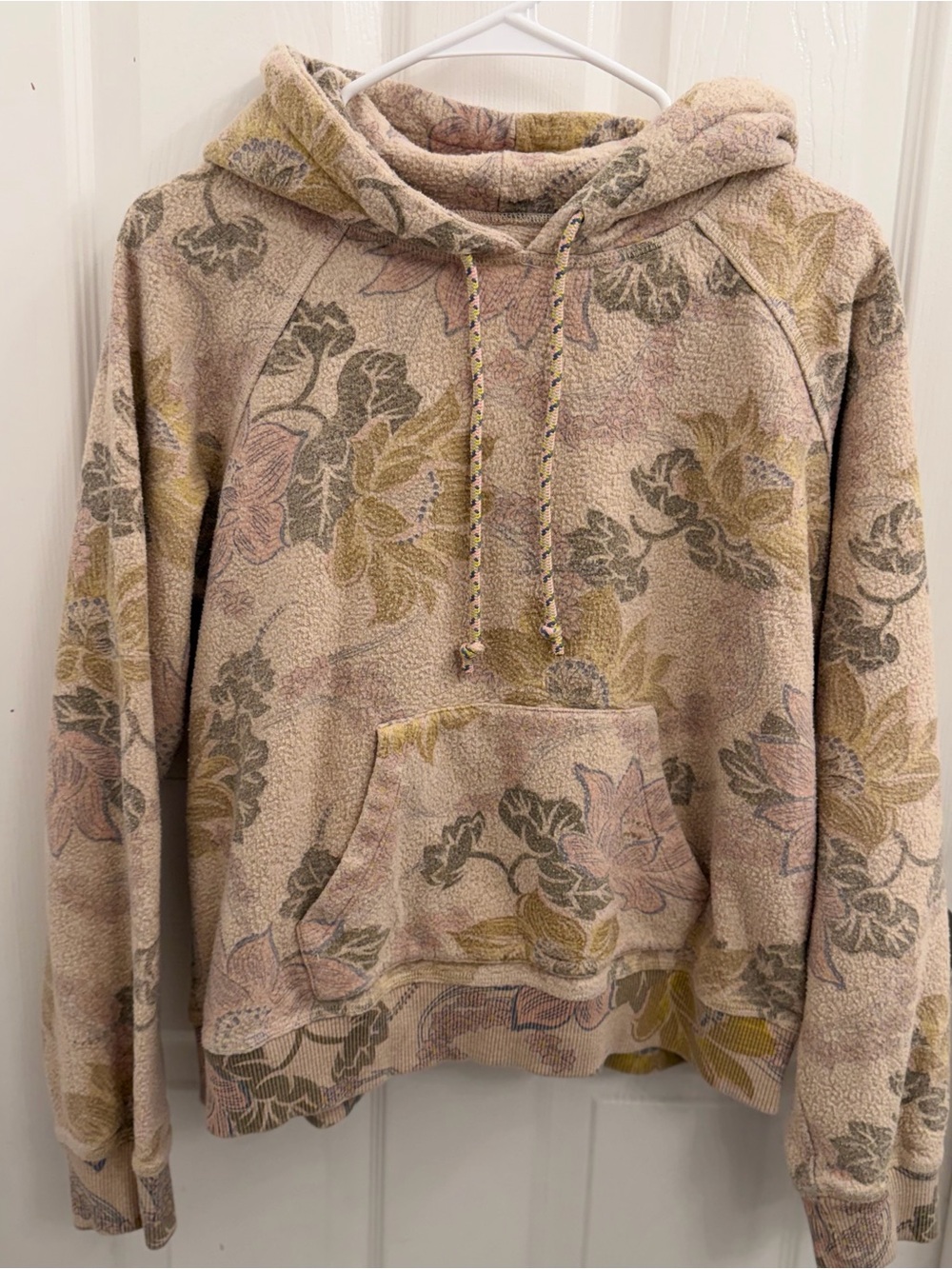Faherty Floral Plush Hoodie Sweater in Beige - Women's Cozy Pullover